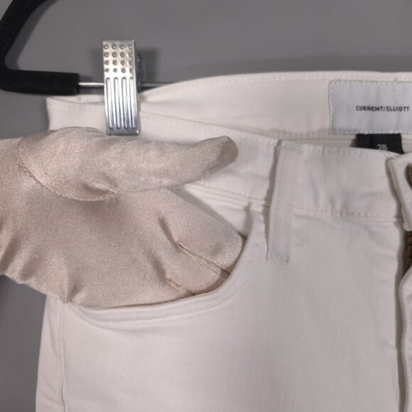 CURRENT ELLIOTT Women’s THE STILETTO SUGAR RELEASED HEM Jeans White USA MADE 28 - Picture 9 of 14